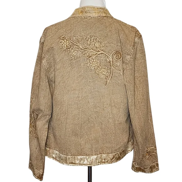 FLASHBACK Jacket Brown/Gold Embroidery Rhinestones Buttons Pockets Size Large